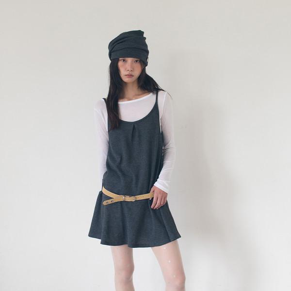 LAYERED MINI DRESS (GREY WAFFLE)