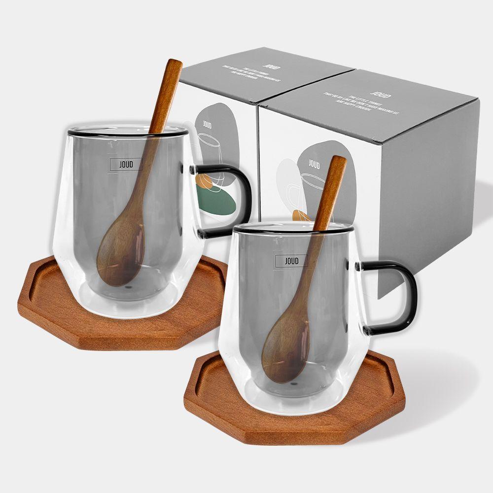 [쇼핑백증정] 쥬드 이중 내열유리 선물 세트 (머그컵2P+머들러2P+코스터2P)