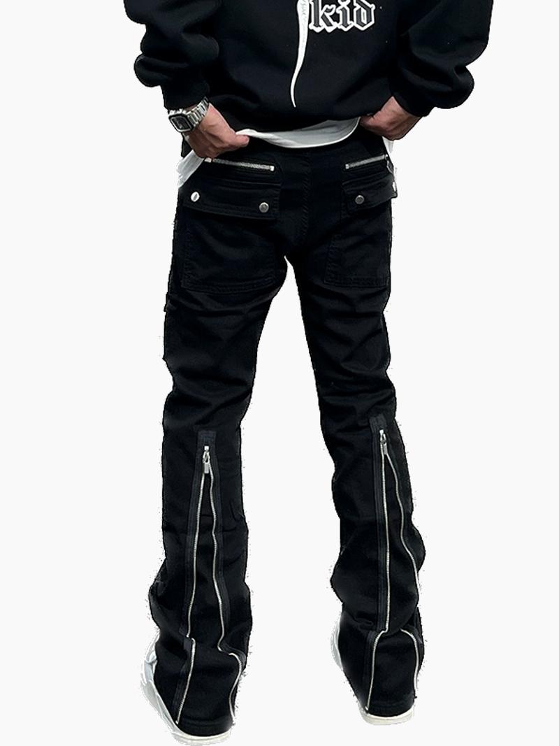 Multi-pocket Back Zipper Black Danim Pants