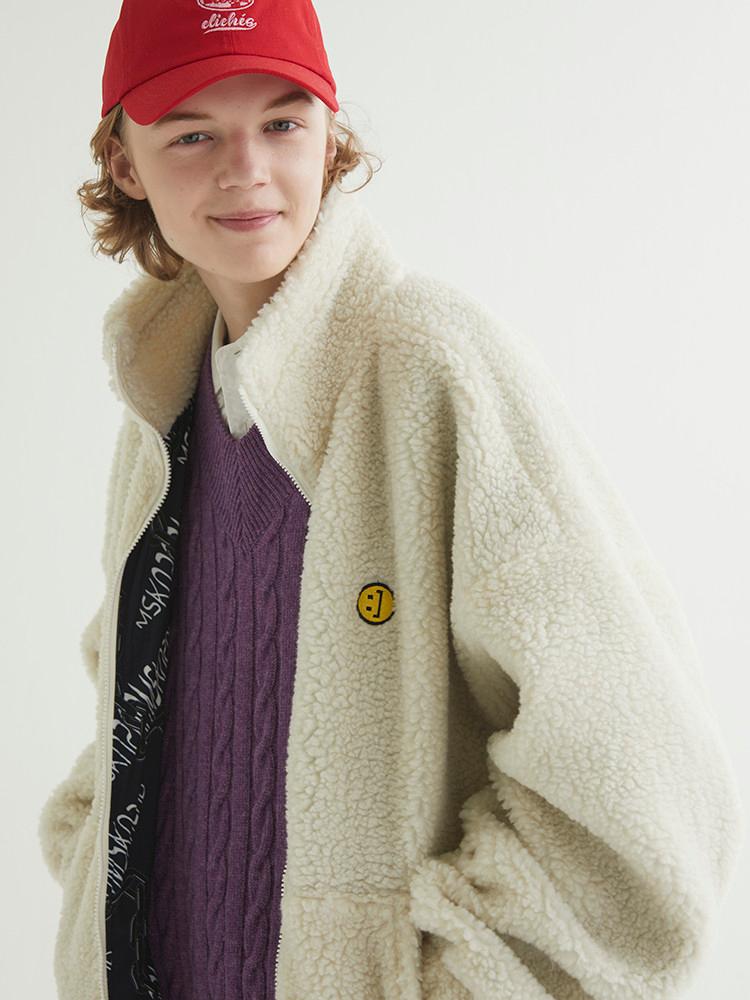 문수권세컨 스마일 패치 후리스 집업 리버시블 자켓 아이보리  M20CJP-001-IV