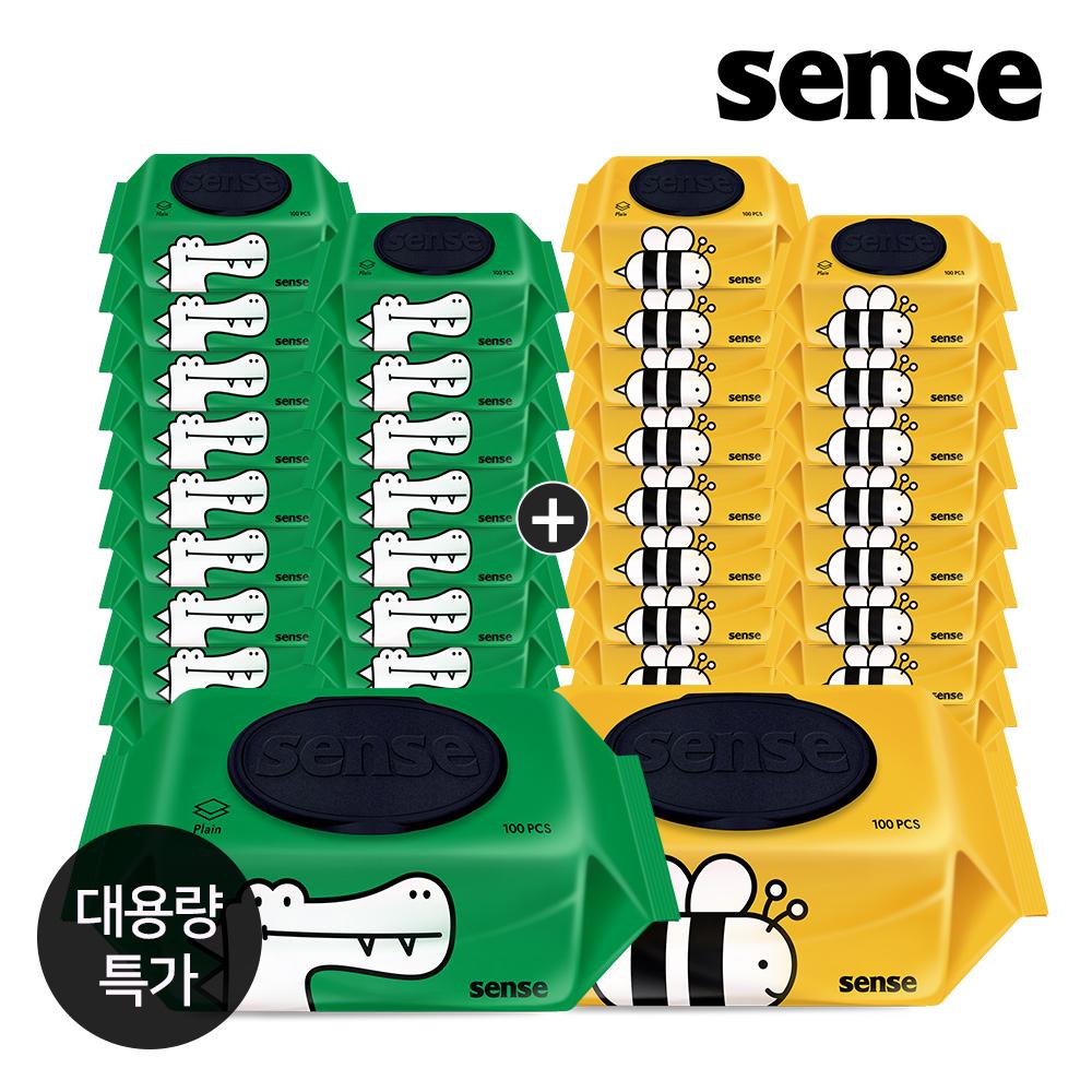[20+20] 센스 물티슈 캡형 100매 꿀벌&악어 20팩+20팩