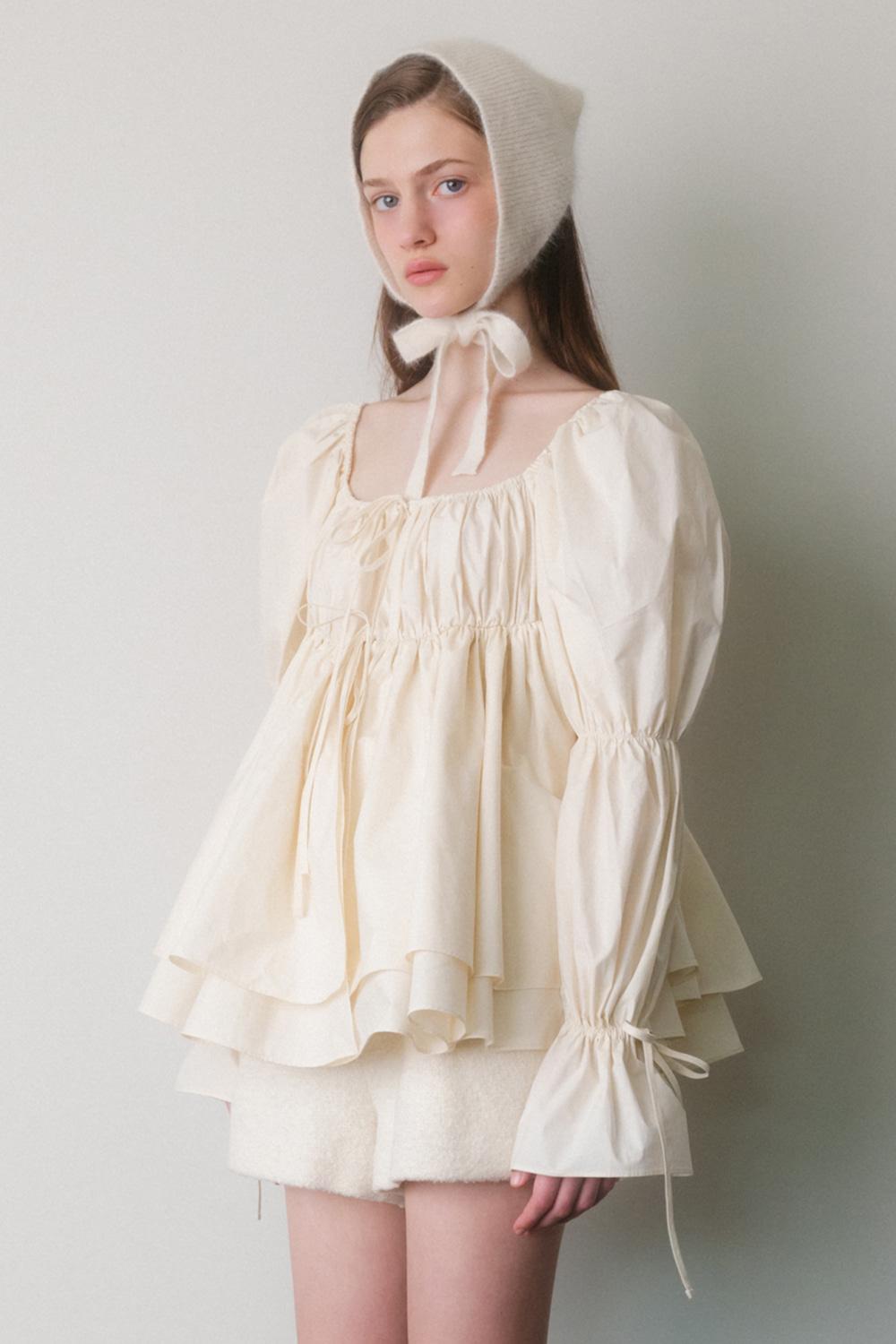 [9/20 예약배송] RUFFLED DOUBLE RIBBON COTTON BLOUSE_TT3W104CM