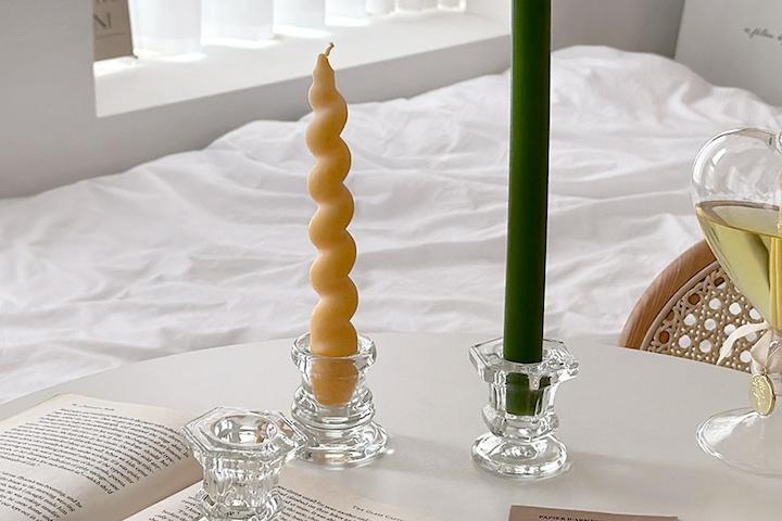 브라이트 투명 볼드 1구촛대 테이퍼캔들홀더 LED캔들홀더 (육각형)