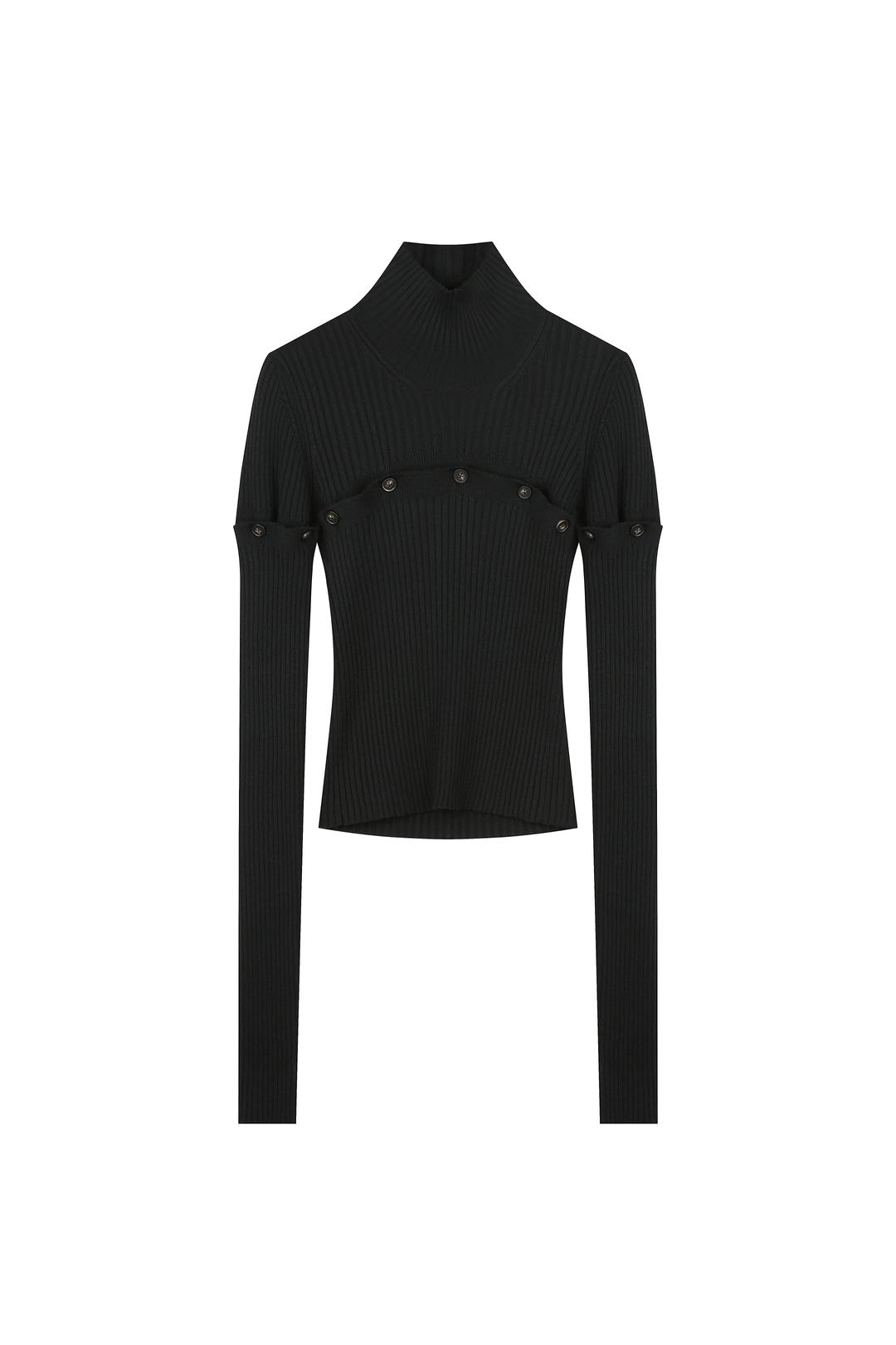 Versatile Button Turtleneck Knit - Black