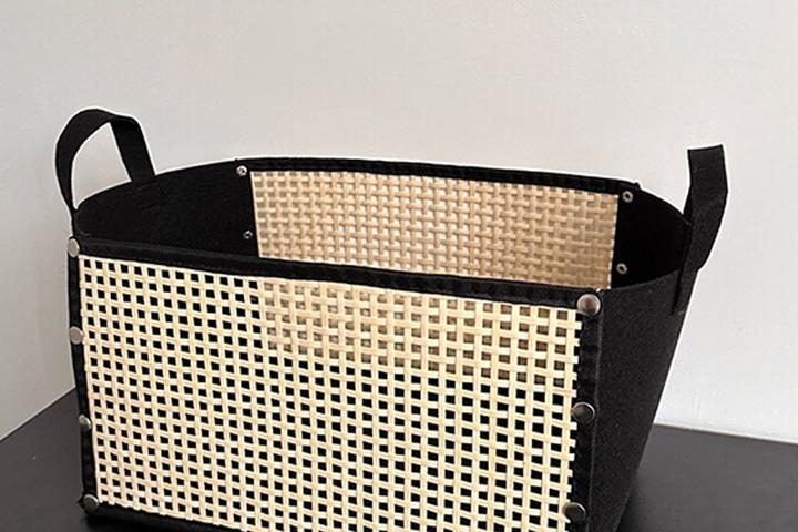 [해외] 빈티지 손잡이 수납바구니 접이식 라탄 정리함 보관함