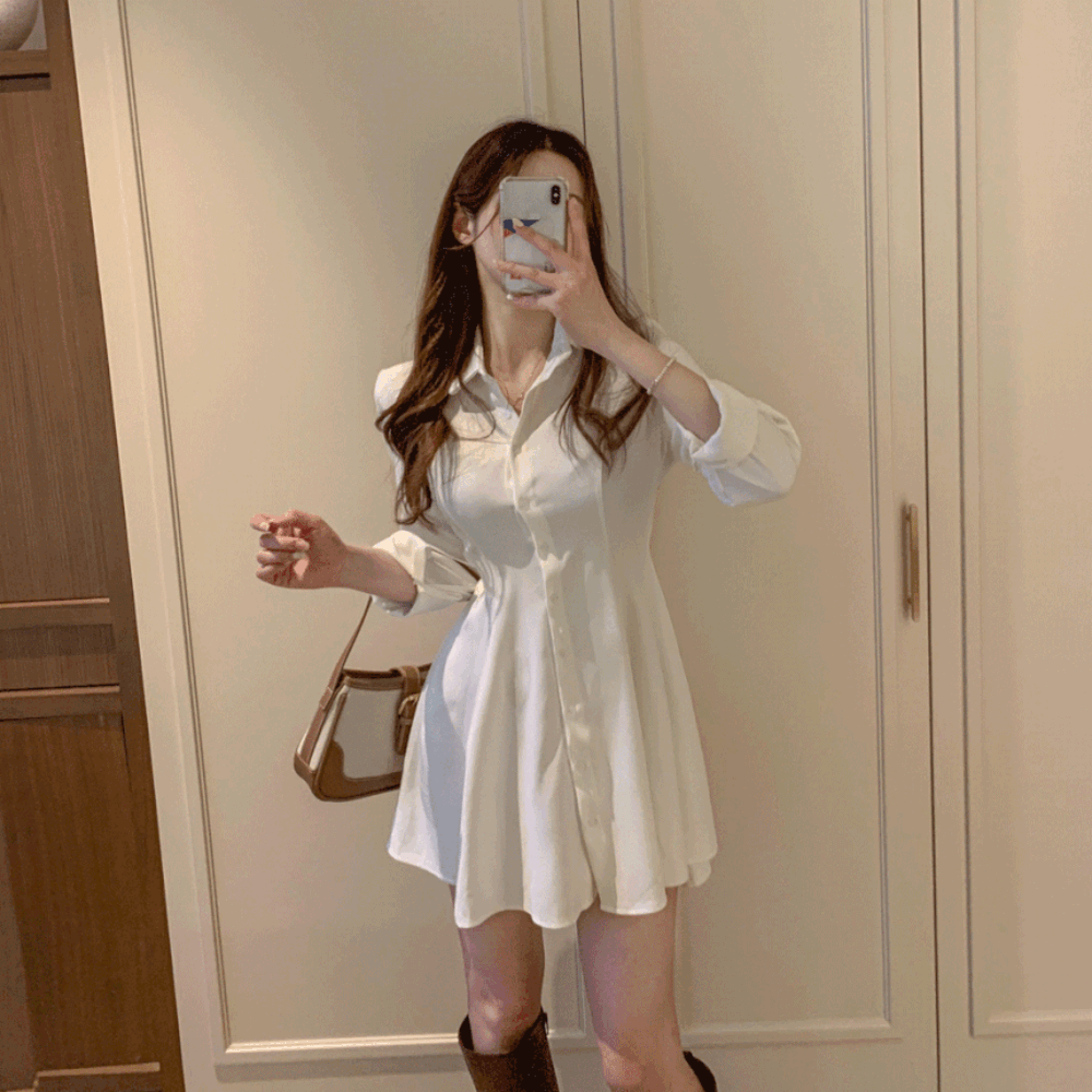 무배🚀 [컬러추가❤여리글램] 핏보장!! 촤르르 하늘하늘 카라 단추 코튼 A라인 긴팔 미니 셔츠 원피스 허리끈 봄 간절기 꽃놀이 벚꽃놀이 하객룩 6color