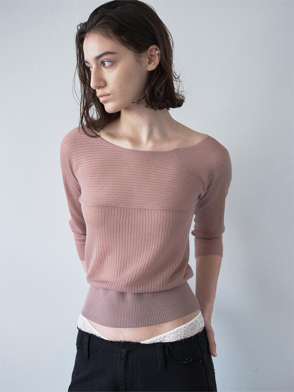 (5/13 예약배송) Sheer 3/4 Sleeve Knit Top [Vintage Pink]