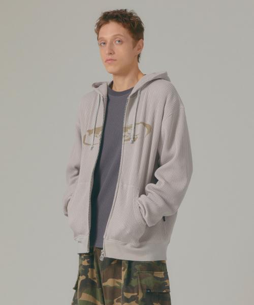 OVAL GLOBE WAFFLE ZIP-UP HOODIE sand
