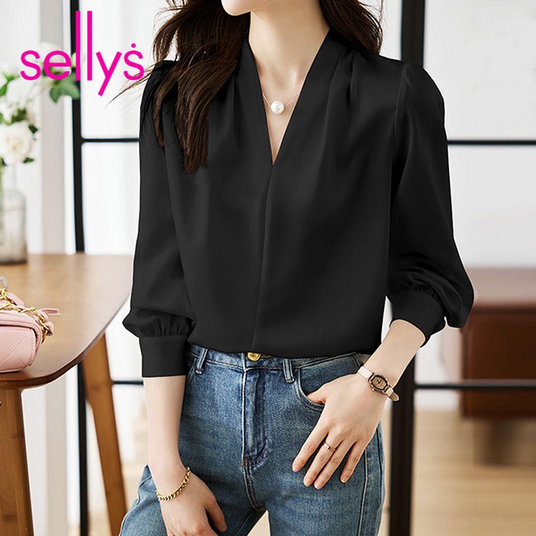 커프스네크핀턱블라우스_I4A-CBL019