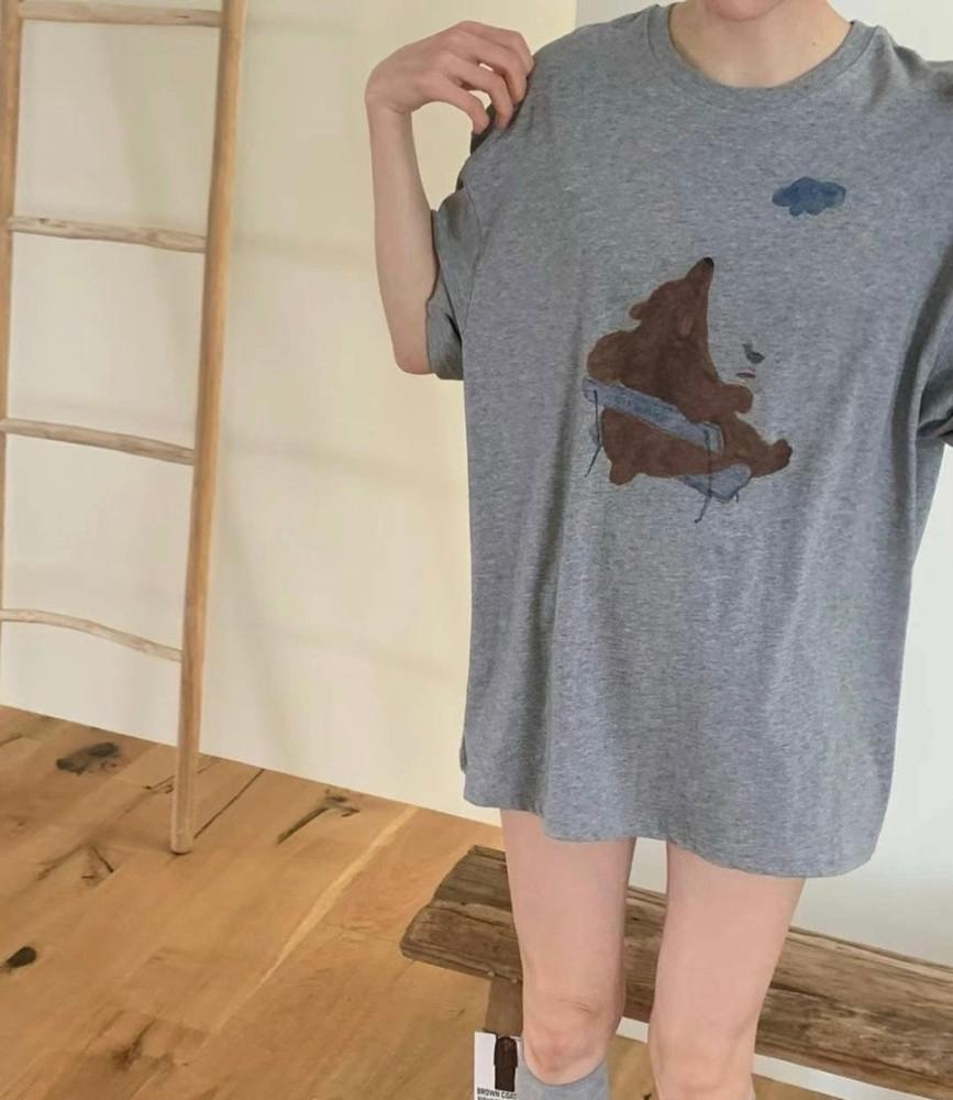 [Sale/당일출발] 셀프서비스 커피 베어 라운드 티셔츠 (2col)