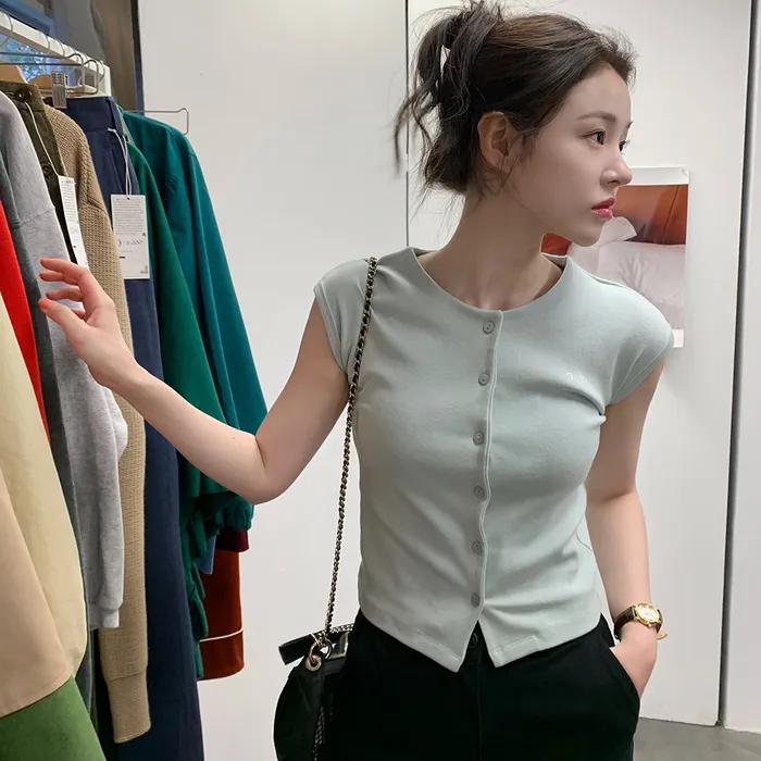 (4차_)Button point cap sleeve top_mint
