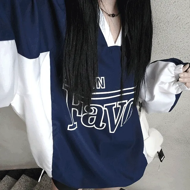 [주문폭주💙] 오버핏 바람막이 맨투맨 브이넥 스트링 배색