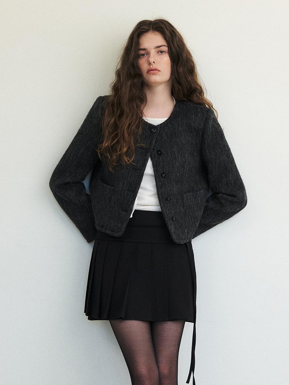 Hairy Fur Tweed Jacket, Charcoal