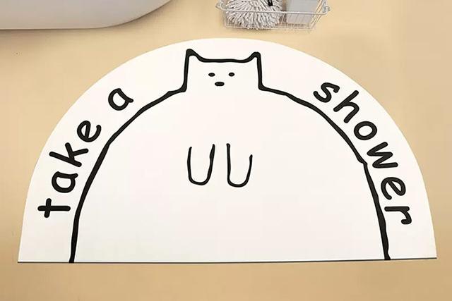 고양이 일러스트 빨아쓰는 3세대 규조토 발매트-반원디자인