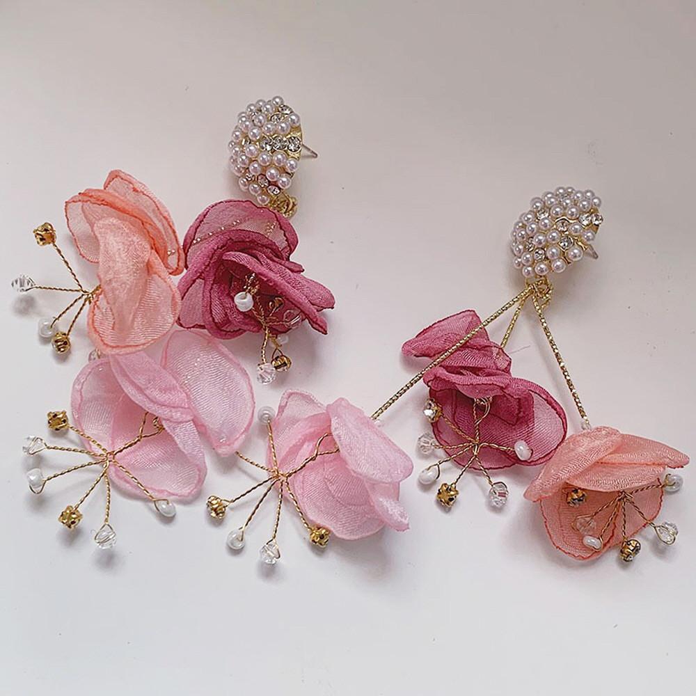 핑크부케 쉬폰 꽃잎 귀걸이 -귀찌가능