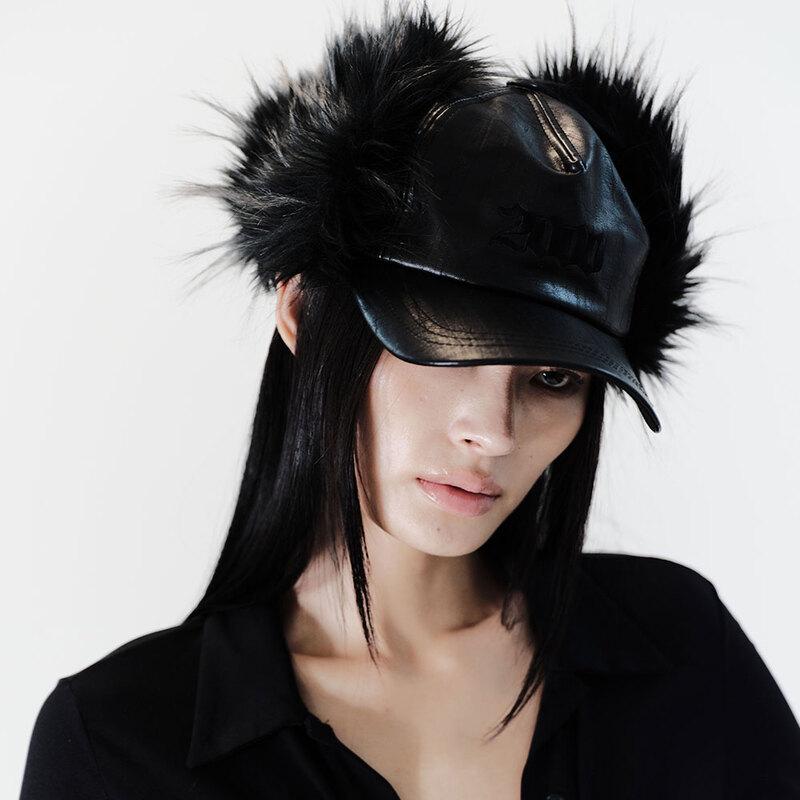 2000 FUR EARFLAP CAP (BLACK LEATHER)