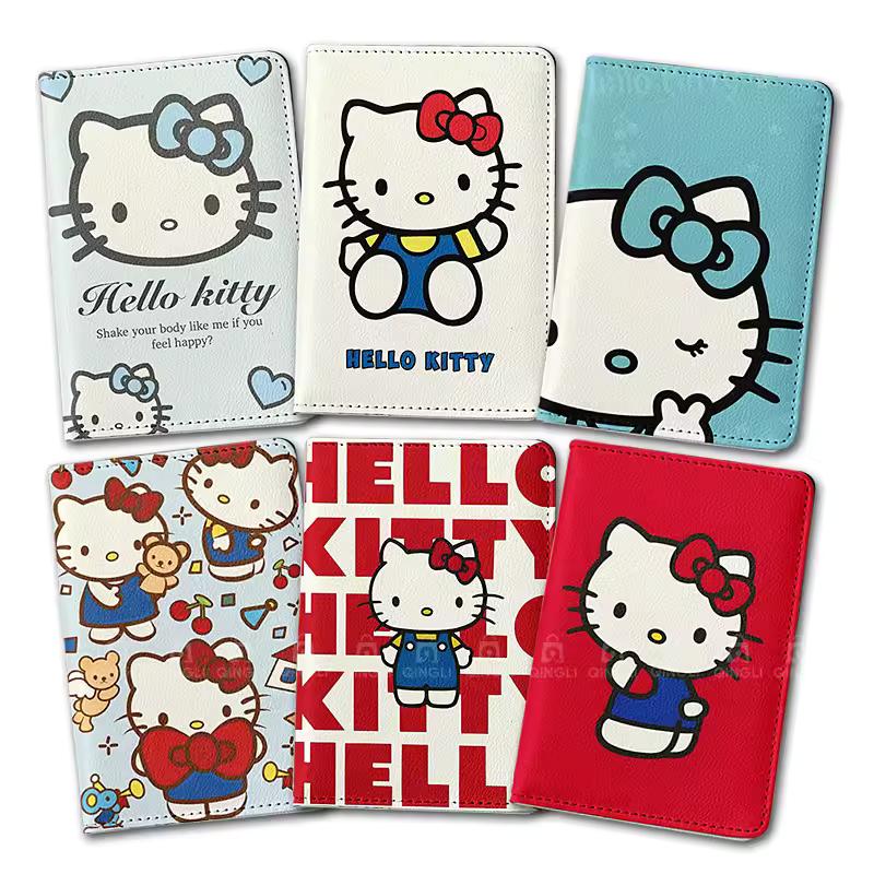 새로운 Sanrio 헬로 키티 여권 소지자 소녀 여행 여권 지갑 여성 ID 신용 카드 소지자 여행 필수 여권 케이스