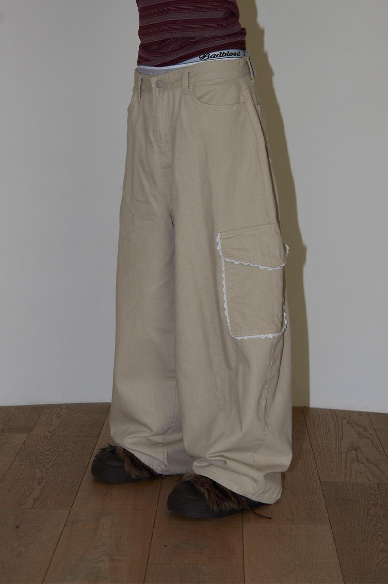 LEEY LACE POCKET COTTON PANTS