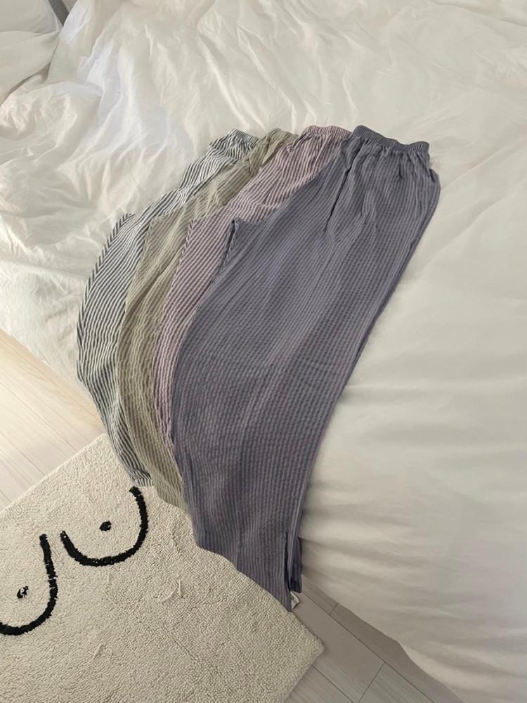 (4컬러) 9부 코튼 스트라이프 잠옷바지 커플잠옷 파자마 홈웨어바지