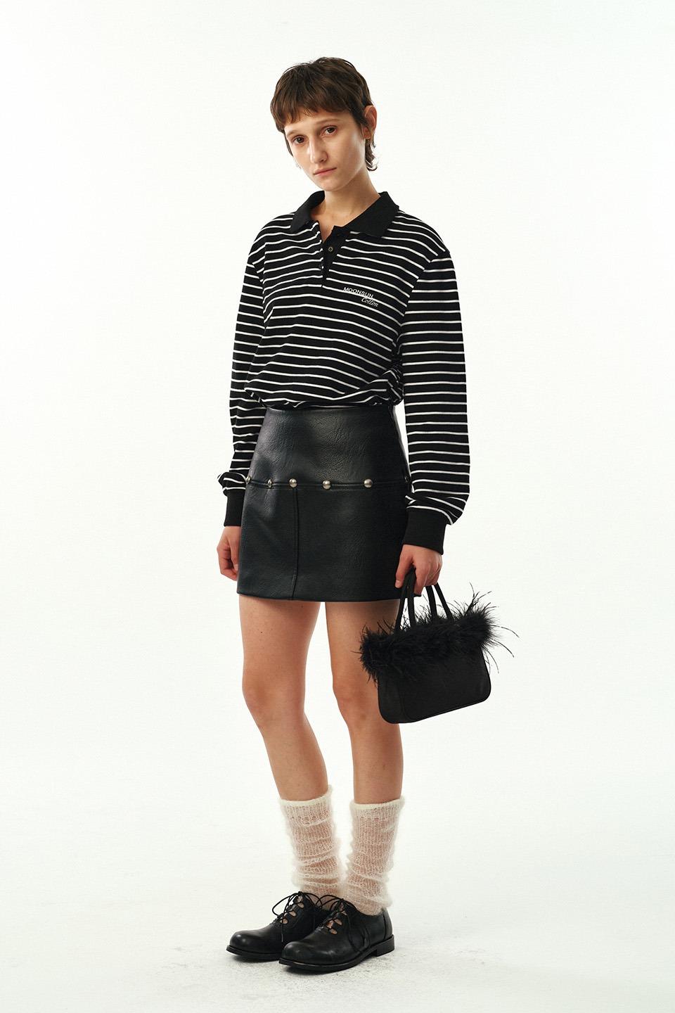 Studed Leather Mini Skirt / Black
