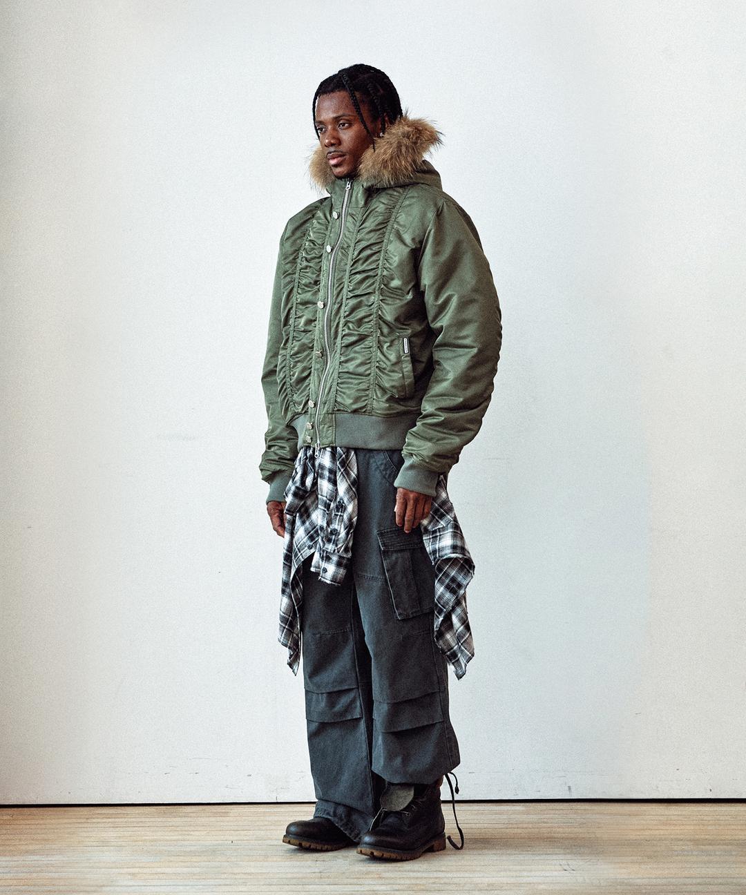 FUR HOODED MA-1 JACKET KHAKI