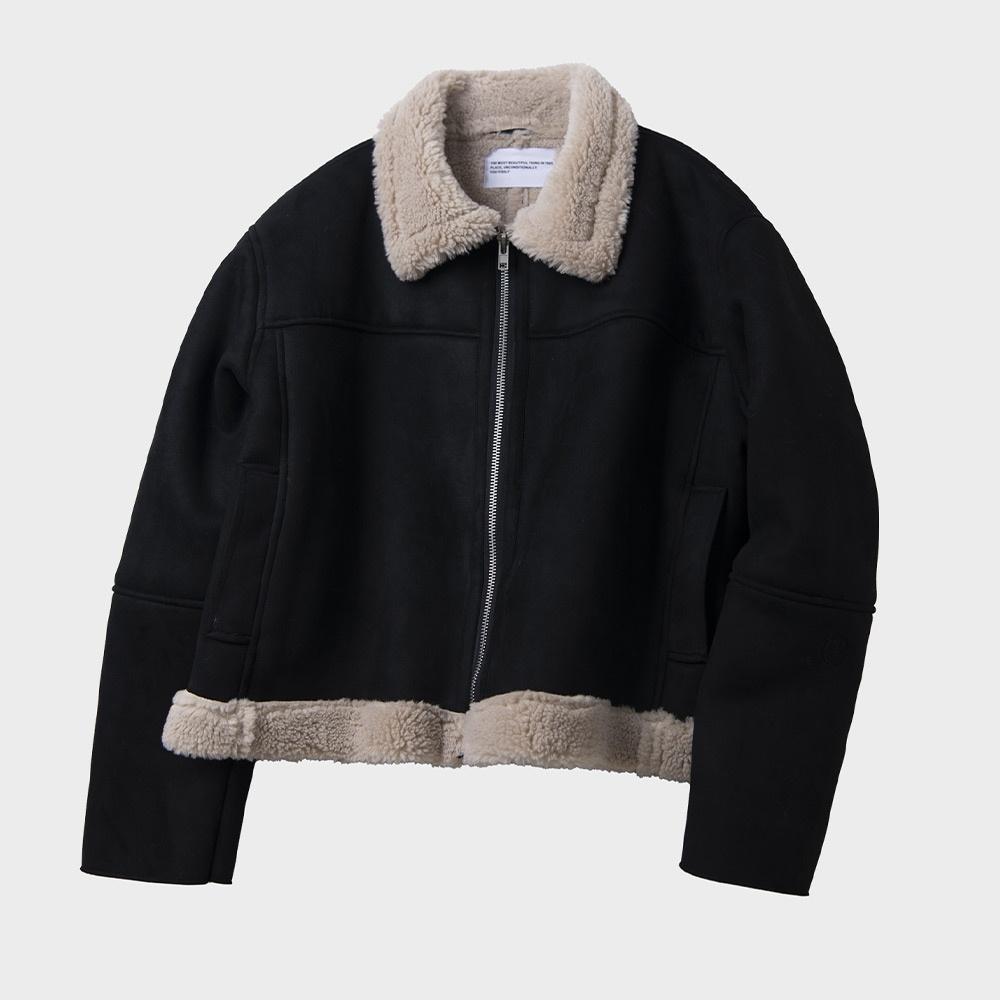 빈티지 워시드 미니멀 스웨이드 무톤 무스탕 자켓 [블랙]