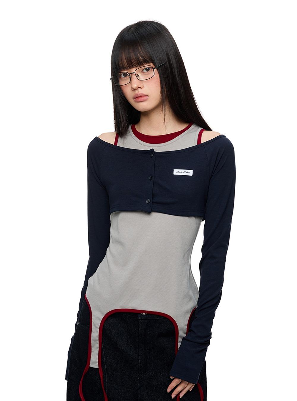 Two-Piece Style Slim Long Sleeve Top (2color)