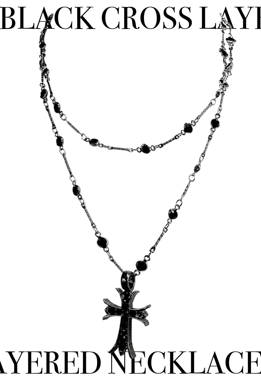 어반유니크 black cross layered necklace