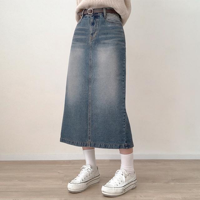 조이조이 [뒷트임/S~L/청치마] 그랑드 롱 트임 H라인 데님 스커트 봄 데님 치마