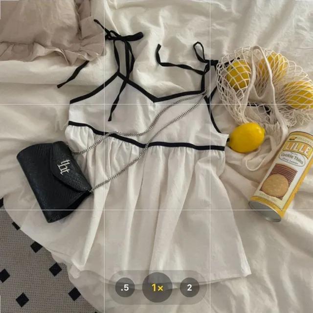 3color 토리 리본 스트랩 슬리브리스 끈나시