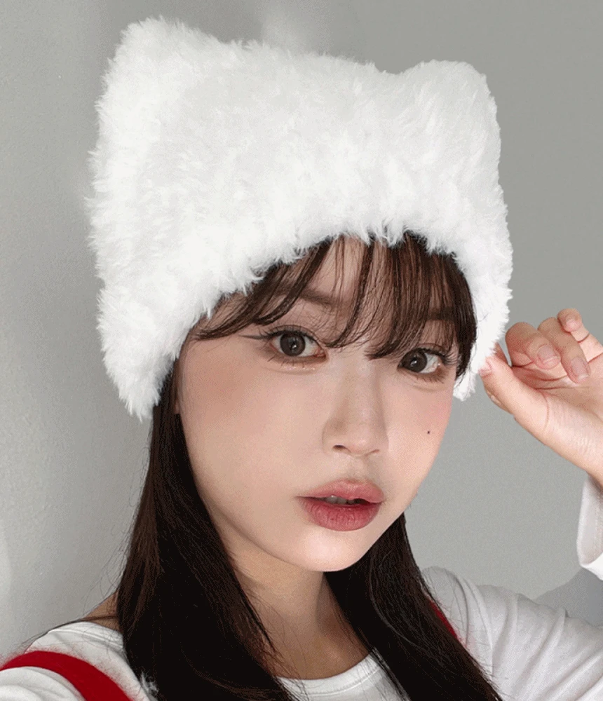 [국산]밍크 털 고양이 니트 비니 캣 뿔 악마 귀비니 여성 겨울모자