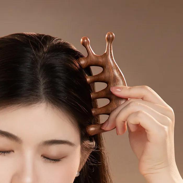 원목 달팽이형 괄사 마사지 빗 두피 지압 얼굴 전신 케어 1+1
