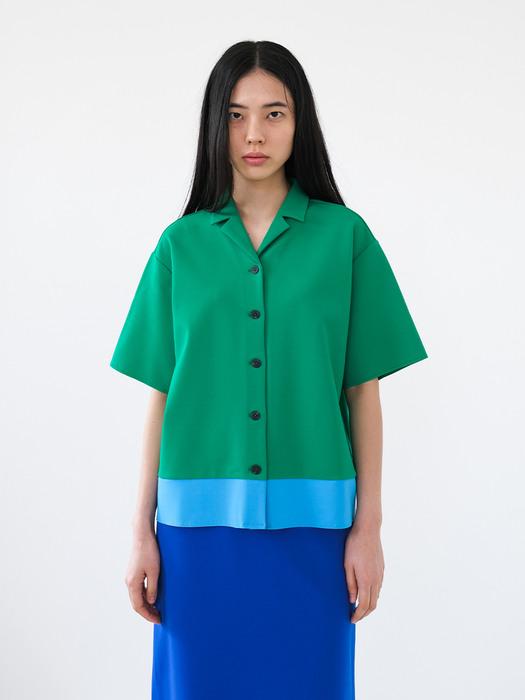 Colorblock shirt in stretch in green/teal blue