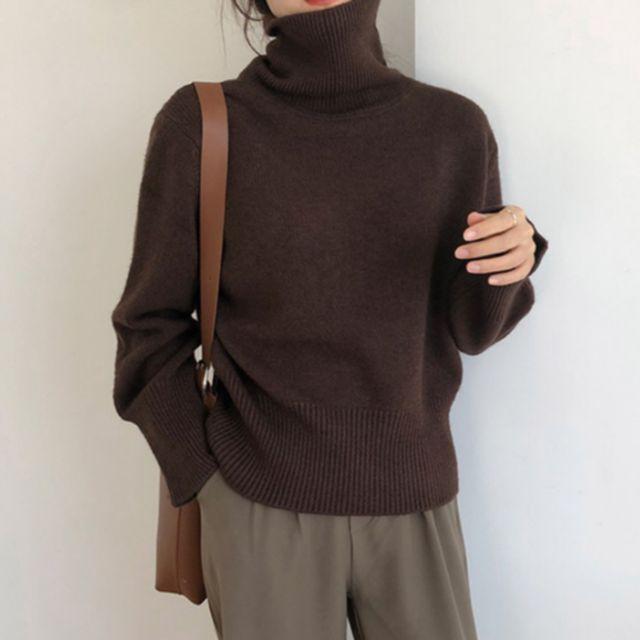 골지폴라니트 니트목티 긴팔 터틀넥 니트 하이넥 세미크롭니트 8컬러