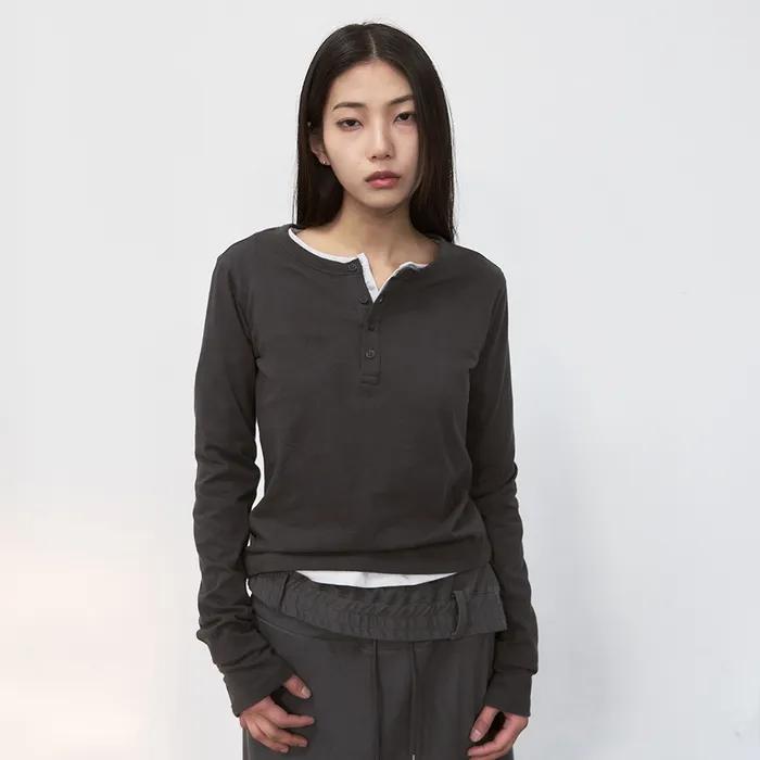 4버튼 헨리넥 슬릿 티셔츠 [4 colors]