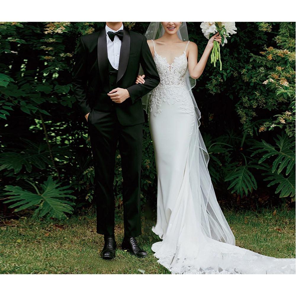 머메이드라인 2부 스몰 셀프 연예인 웨딩 촬영 연주 롱 레이스 스트랩 드레스 wsd460