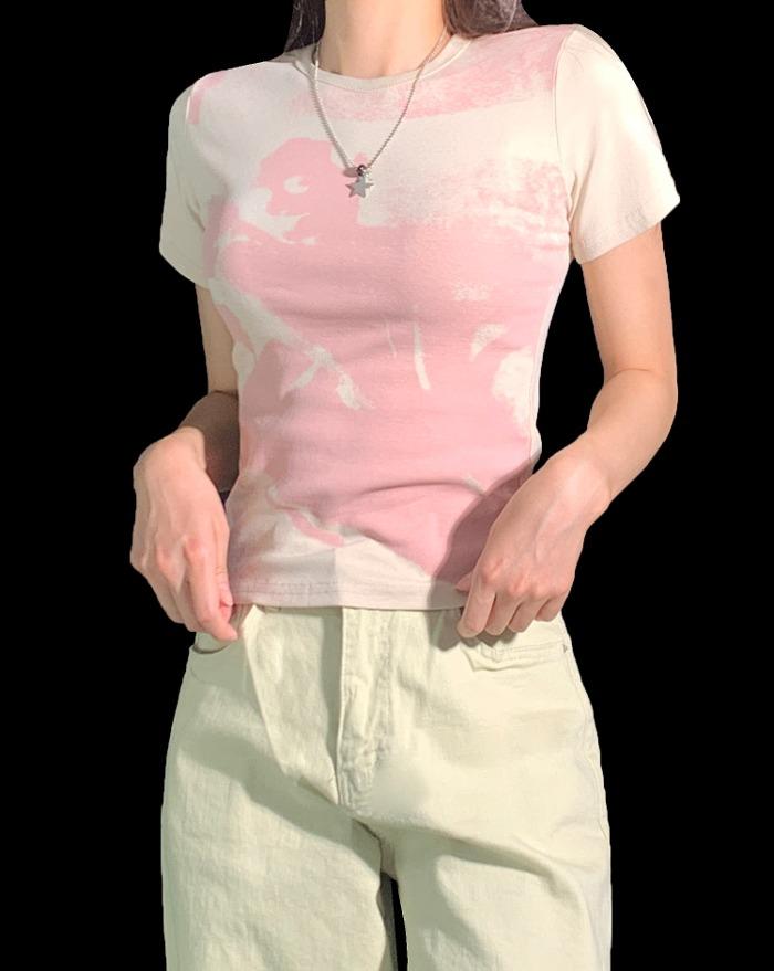 프린팅 레귤러 스판 반팔 티셔츠