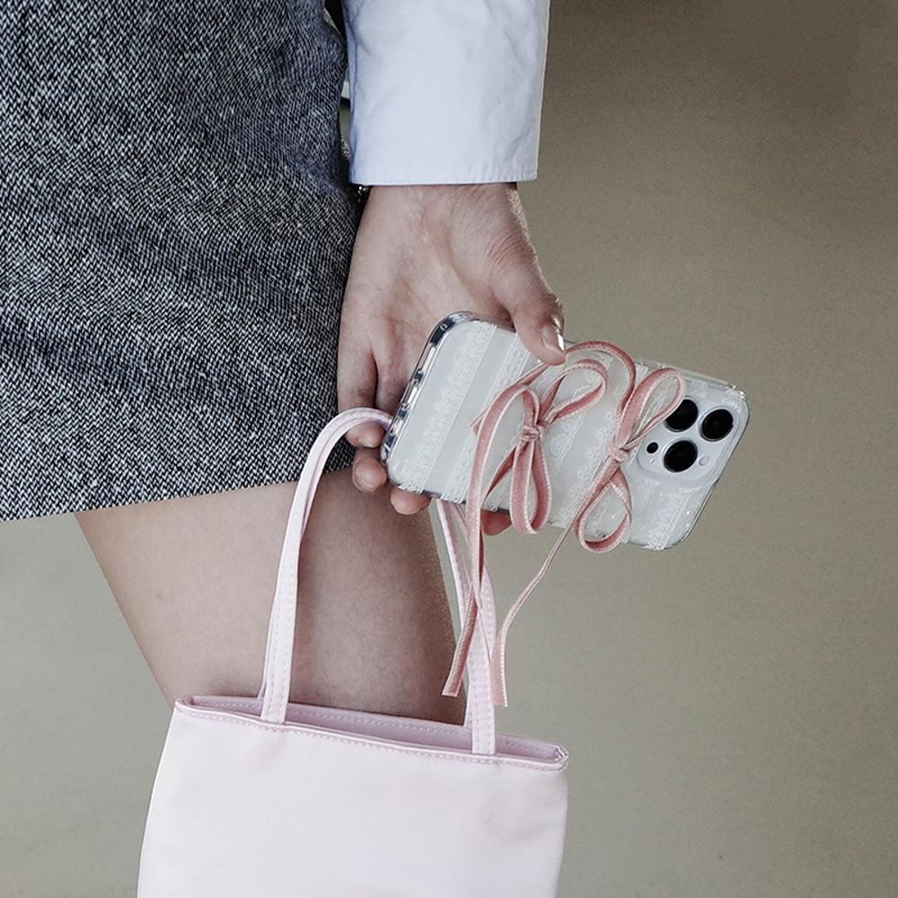 수심 Pink Ribbon Case 아이폰 케이스 리본 핑크 y2k 여름 레이스 폰