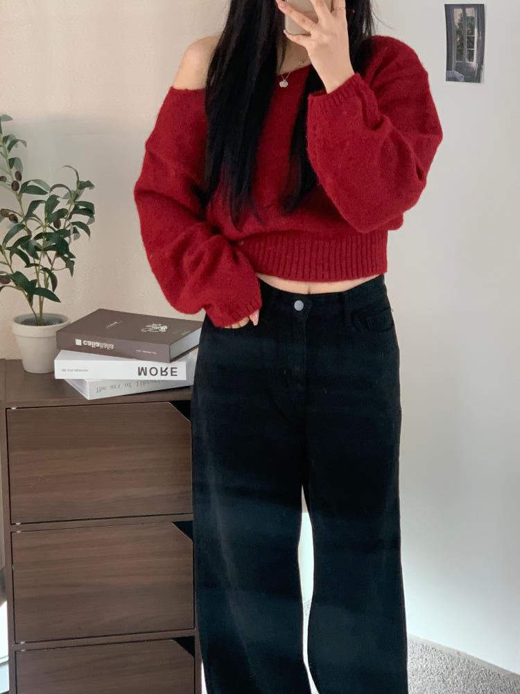 (라방코디!) 리즈 울 원오프 니트 (레드,그레이,블랙)