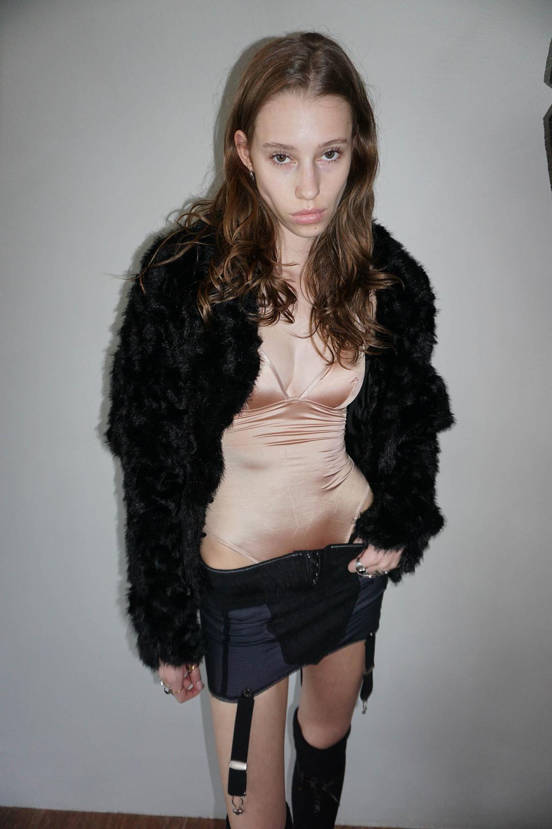 Faux Fur Corset Jacket Black