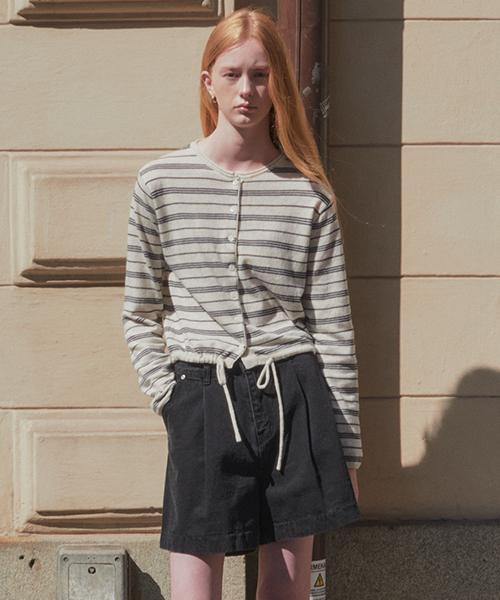 Multi stripe string knit cardigan KNFW01CD02_Ivory