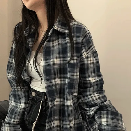 [당일발송!/루즈핏ver/빈티지*.*🖤] 퍼드 체크 루즈 셔츠 남방