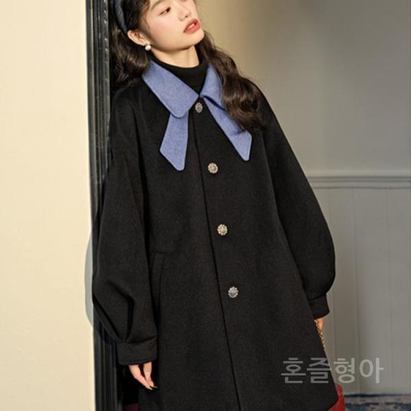 KUOSE 쿠오세코트 프렌치 칼라 블랙 하프코트 울(1)