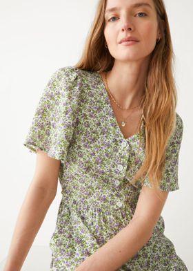 플러터 슬리브 미디 드레스