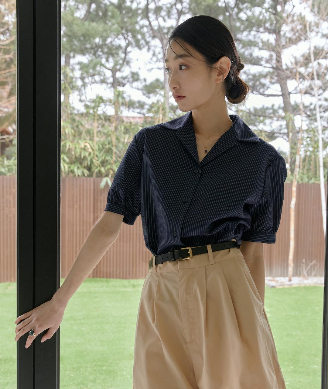 [MIA] 2nd re-stock Pajama Collar Stripe Shirts midnight navy