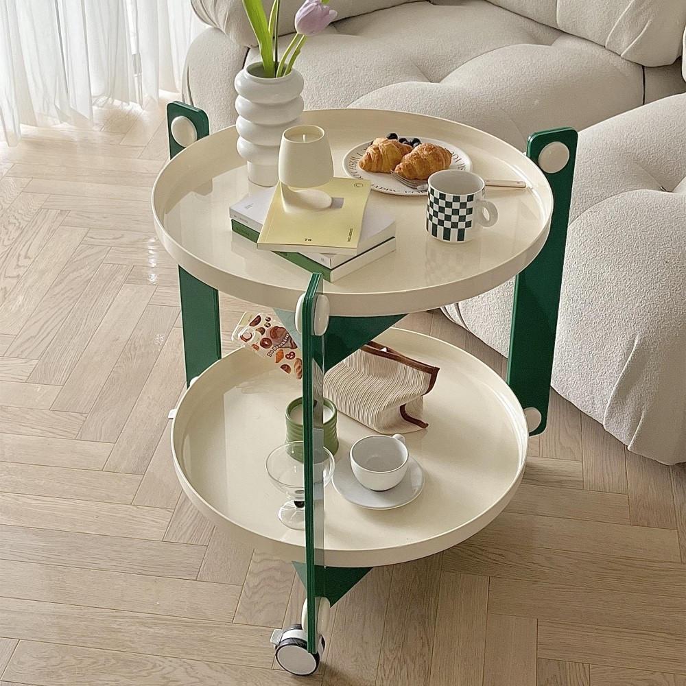 라운드 트롤리 테이블 이동식 바퀴달린 트레이 선반 홈카페