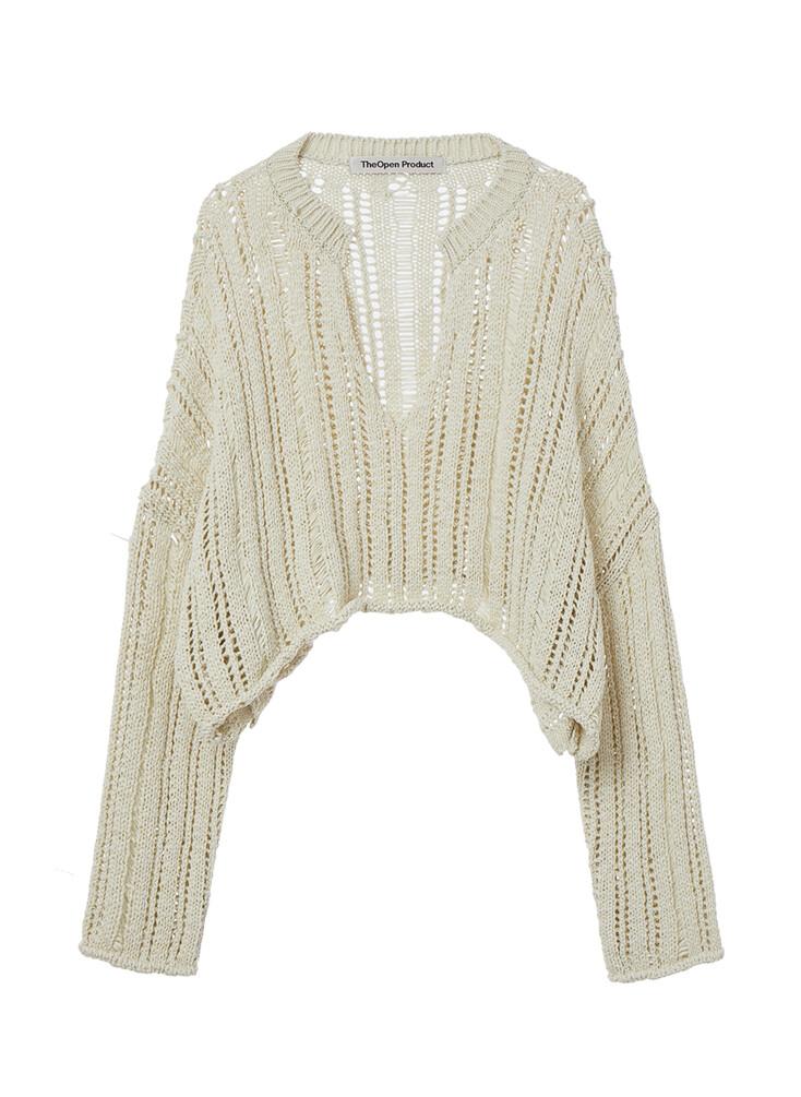 V-NECK OPEN SWEATER, BEIGE