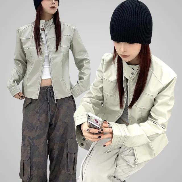 vintage turtleneck leather jacket