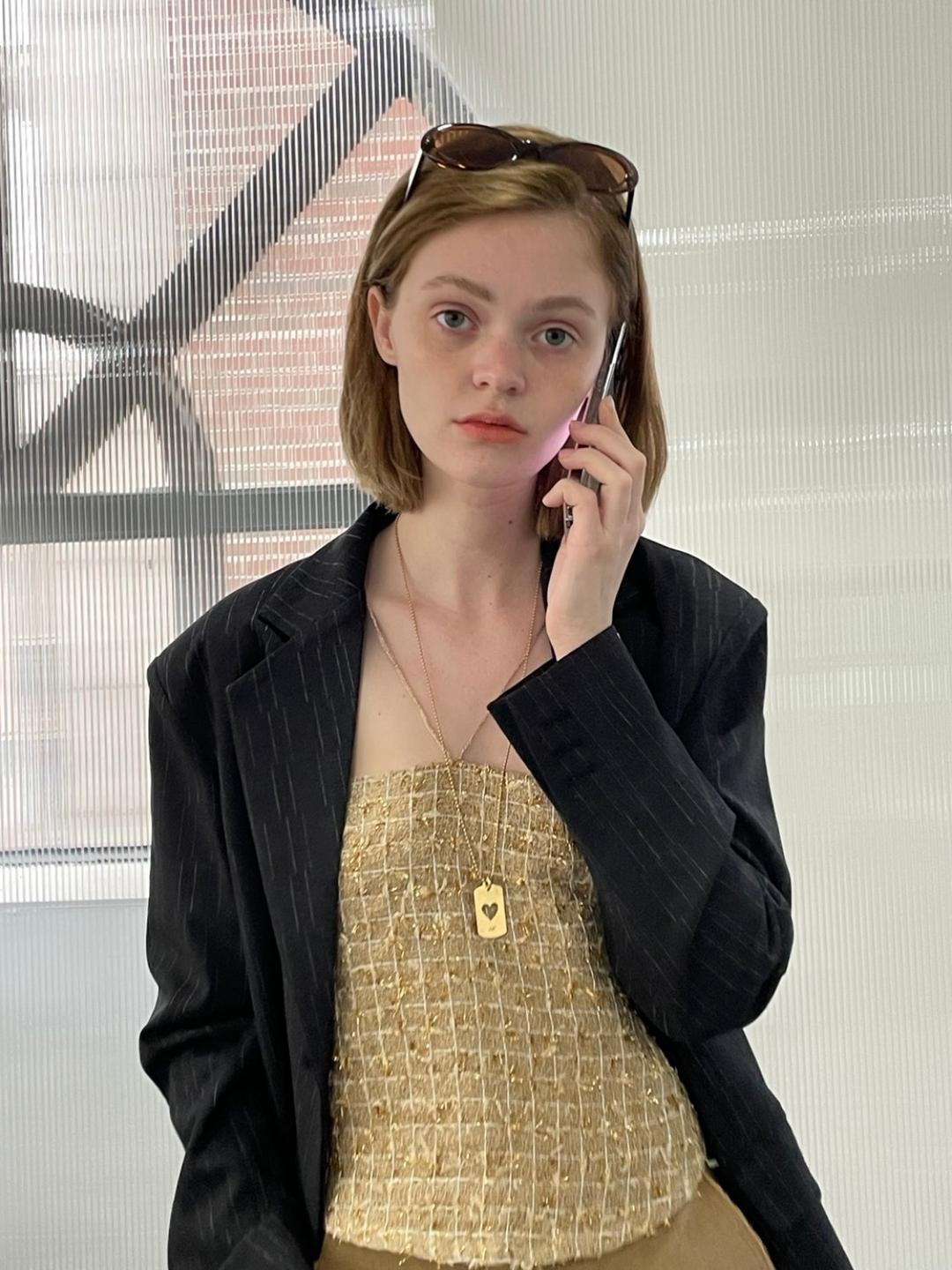 KISES TWEED HALTER-NECK TOP_GOLD [3차리오더]