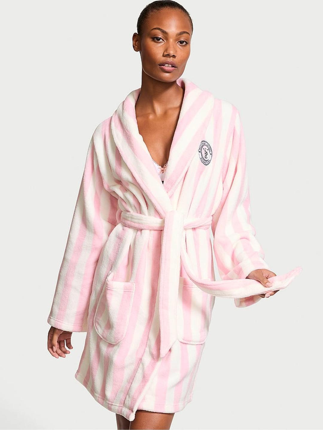 Victoria's Secret Iconic Pink Stripe Fluffy Short Dressing Gown